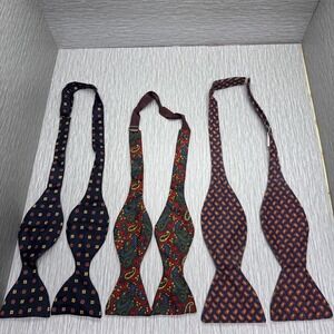 Lot of 3 Silk Self Tie Bow Ties Loef's England Paisley Geometric Classic Formal